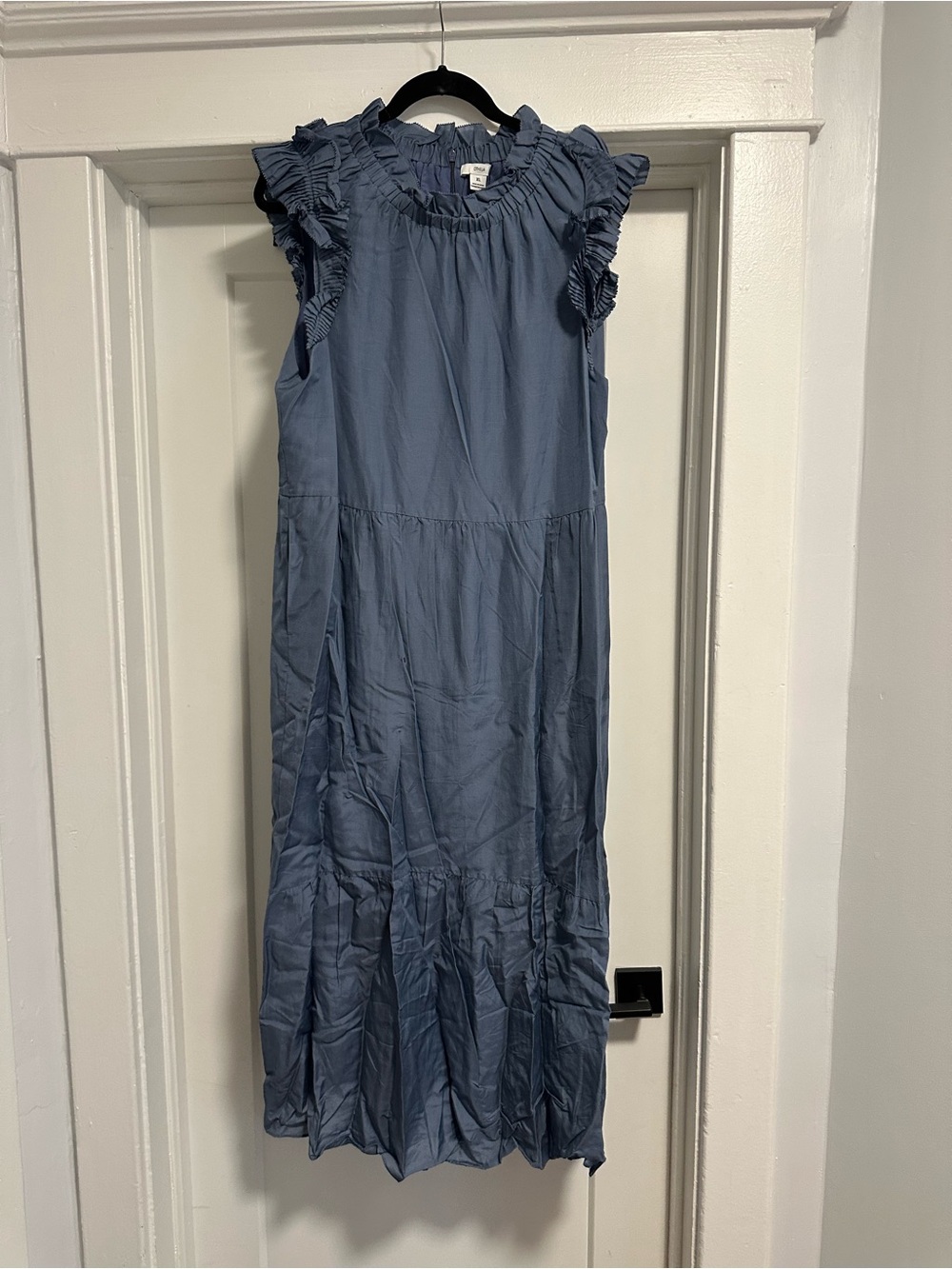 Othilia Sleeveless Ruffle Midi Dress in Dusty Blue
